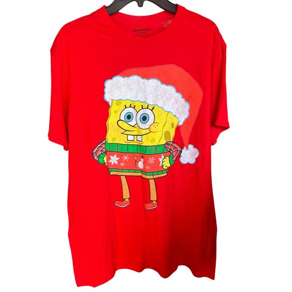 SPONGEBOB Santa Hat Christmas novelty tee NWT Men’s Sz L - Picture 1 of 5
